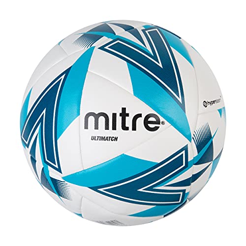 Mitre Ultimatch One Football, Verbesserte Kontrolle, Extra Haltbarkeit, Zusätzliche Genauigkeit, Weiß, Blau, Schwarz, Ballgröße 4 von Mitre
