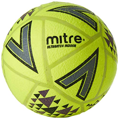 Mitre Ultimatch Indoor-Fußball, Neues Design, extra haltbar, formstabil, gelb, schwarz, Ballgröße 4 von Mitre