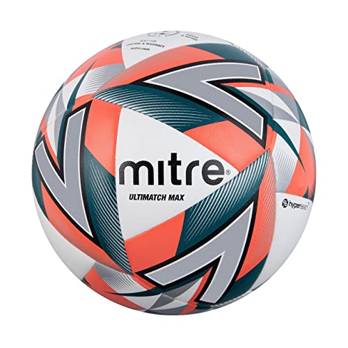 Mitre Ultimatch Fußball, verbesserte Kontrolle, zusätzliche Haltbarkeit, zusätzliche Genauigkeit, Ball, Weiß/Orange, 5 von Mitre