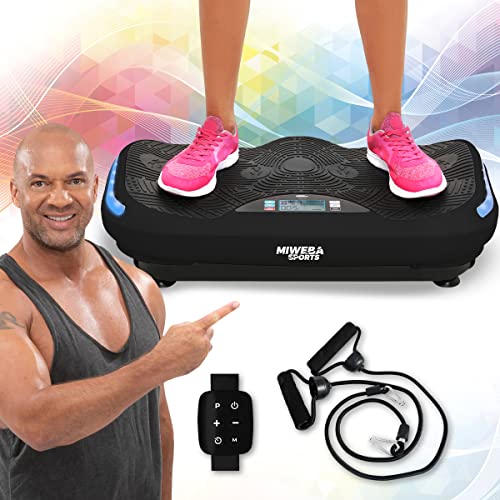 Miweba Sports Fitness 4D Wave Vibrationsplatte MV300 - Armband Fernbedienung - Wave Design - 800 Watt - Bluetooth Lautsprecher - Trainingsbänder - Led - große Trittfläche (Black) von Miweba Sports