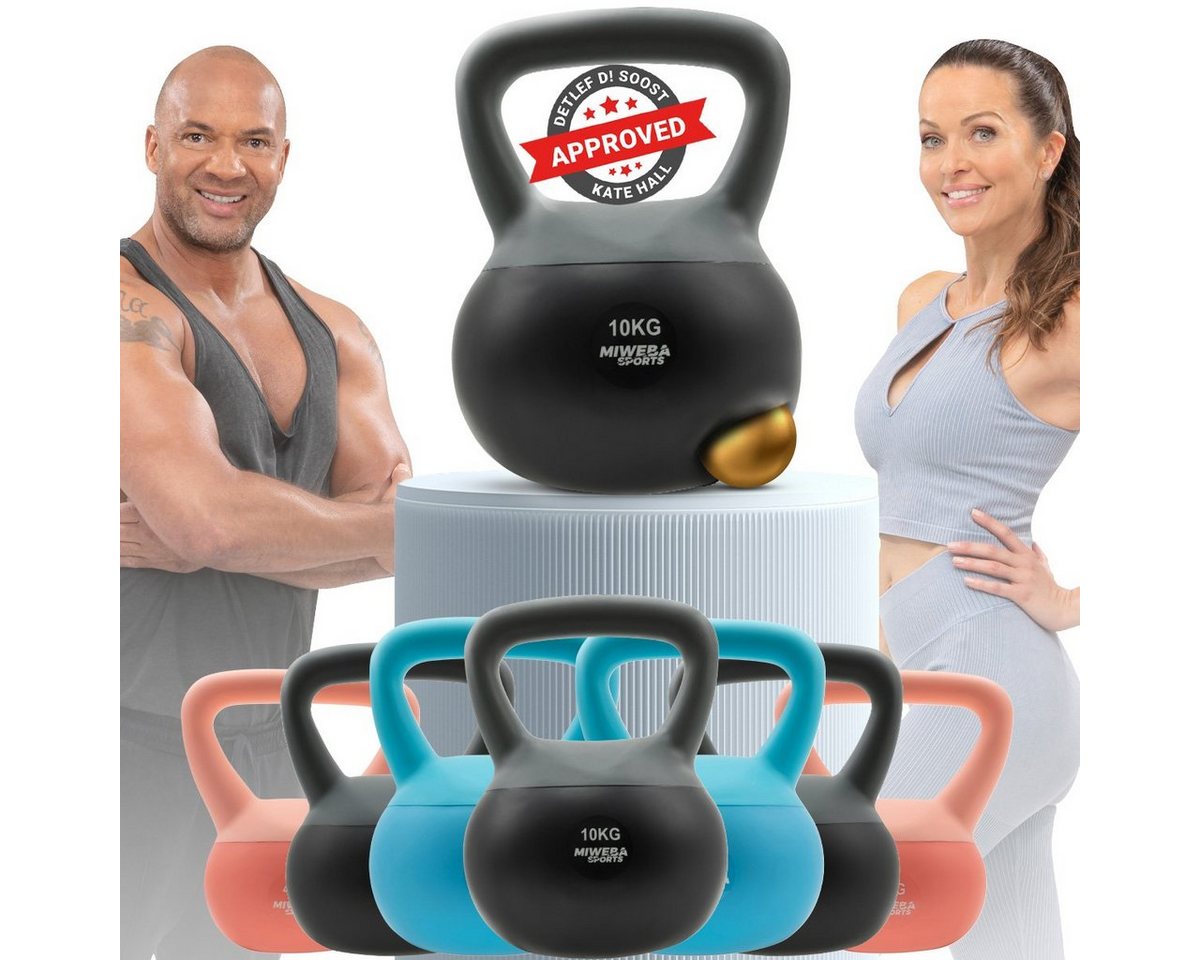 Miweba Sports Hantel Soft Kettlebell KB100 - verschiedene Varianten, (Anti-Rutsch-Griff - bodenschonend - Eisengranulat - Profi Fitness Schwunghantel - Indoor & Outdoor - Krafttraining - Workout - Ganzkörpertraining - Kugelgewicht - Kurzhantel - Kettle Bell - ergonomisch geformt, PVC-Kugelhantel, 4kg - 6kg - 8kg - 10kg, rosa / türkis / grau), Kugelhantel Sport Fitness Kraftraining Hantel Gewichte Workout von Miweba Sports