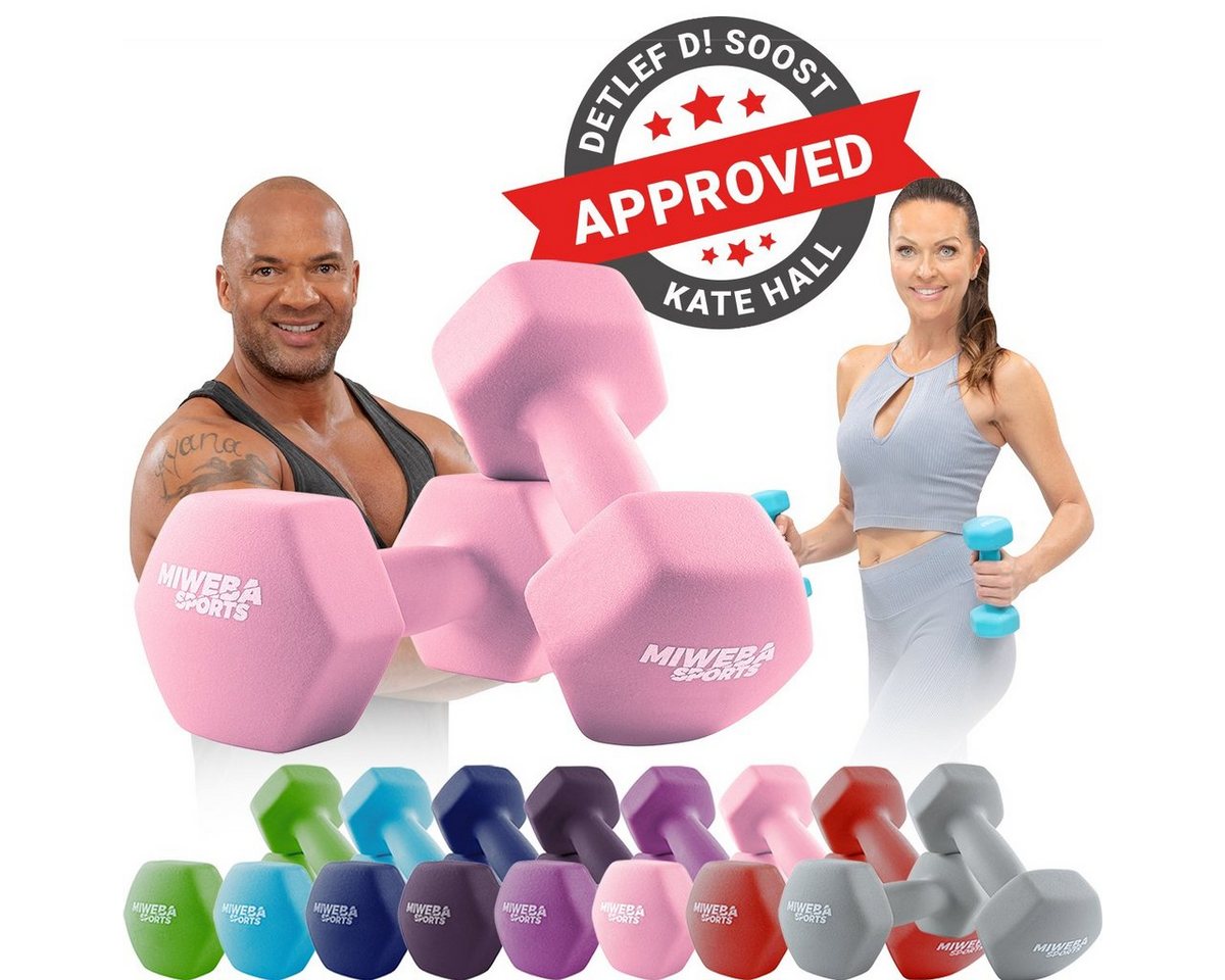 Miweba Sports Kurzhantel Gymnastikhanteln NKH100 - 9 Gewichtsklassen, (Anti-Rutsch-Oberfläche - Neopren - bodenschonend - Hexagon-Form - 8 Farben - Training - Krafttraining - Muskelaufbau - Fitness - Sport - Workout, 0,5 kg - 1 kg - 2 kg - 3 kg - 4 kg - 5 kg - 6 kg - 8 kg - 10 kg), Aerobic Hantel Set Kurzhantel Fitnesshanteln Gewichte von Miweba Sports