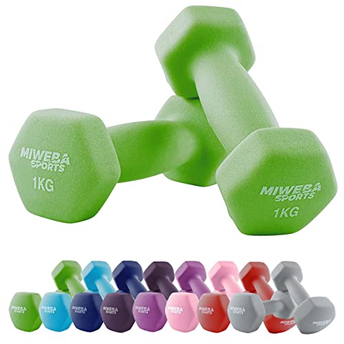 Miweba Sports Neopren Hantelset NKH100 | 𝐏𝐫𝐨𝐟𝐢 Hantel - Hexagon Hanteln Set - Kurzhanteln - Kurzhantel Set - Gymnastikhanteln - Hantel Set - Dumbbell - 0,5-10 Kg (2X 1.0 kg, Grün) von Miweba Sports