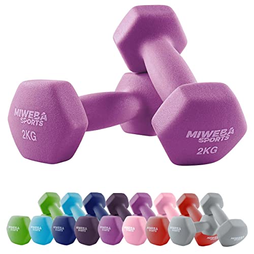 Miweba Sports Neopren Hantelset NKH100 | 𝐏𝐫𝐨𝐟𝐢 Hantel - Hexagon Hanteln Set - Kurzhanteln - Kurzhantel Set - Gymnastikhanteln - Hantel Set - Dumbbell - 0,5-10 Kg (2X 2.0 kg, Pink) von Miweba Sports
