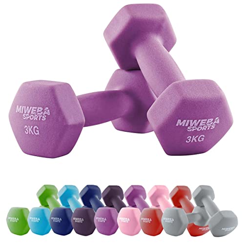 Miweba Sports Neopren Hantelset NKH100 | 𝐏𝐫𝐨𝐟𝐢 Hantel - Hexagon Hanteln Set - Kurzhanteln - Kurzhantel Set - Gymnastikhanteln - Hantel Set - Dumbbell - 0,5-10 Kg (2X 3.0 kg, Pink) von Miweba Sports