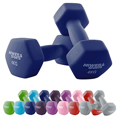 Miweba Sports Neopren Hantelset NKH100 | 𝐏𝐫𝐨𝐟𝐢 Hantel - Hexagon Hanteln Set - Kurzhanteln - Kurzhantel Set - Gymnastikhanteln - Hantel Set - Dumbbell - 0,5-10 Kg (2X 4.0 kg, Königsblau) von Miweba Sports