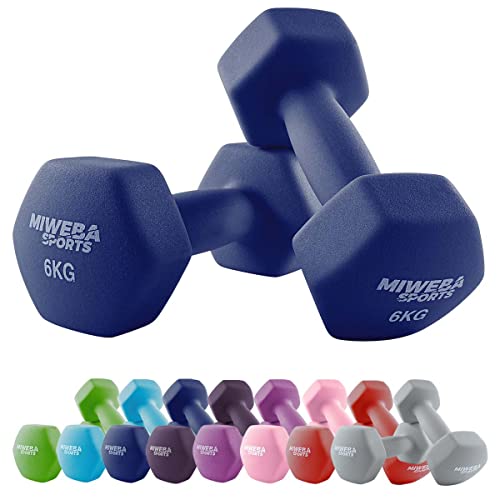 Miweba Sports Neopren Hantelset NKH100 | 𝐏𝐫𝐨𝐟𝐢 Hantel - Hexagon Hanteln Set - Kurzhanteln - Kurzhantel Set - Gymnastikhanteln - Hantel Set - Dumbbell - 0,5-10 Kg (2X 6.0 kg, Königsblau) von Miweba Sports