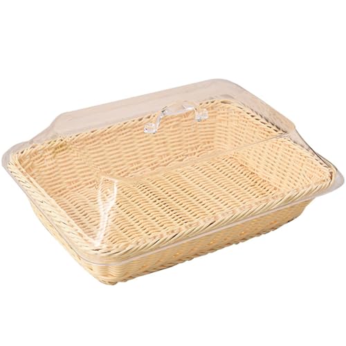 Großer Handgewebter Brotkorb Im Rattan-Stil Mit Transparentem Acryldeckel Brotkörbe Geflochtene Brotkörbe Aus Weide Zum Servieren Von Obst,Beige,35X25X15CM von Mixtric