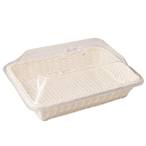 Großer Handgewebter Brotkorb Im Rattan-Stil Mit Transparentem Acryldeckel Brotkörbe Geflochtene Brotkörbe Aus Weide Zum Servieren Von Obst,Weiß,35X25X15CM von Mixtric