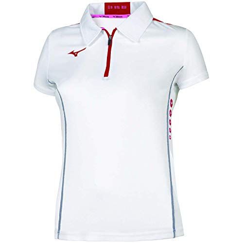Mizuno Damen Hex Rect Zip W Poloshirt, Weiß/Rot, XL EU von Mizuno