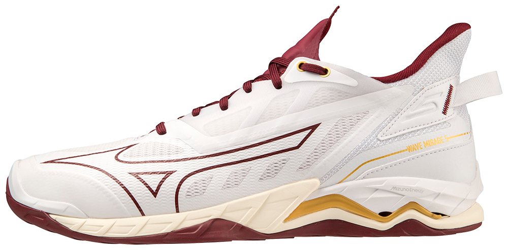 Mizuno WAVE MIRAGE 5(W) WHTE/CABERNET/MP GOLD Indoorschuh von Mizuno