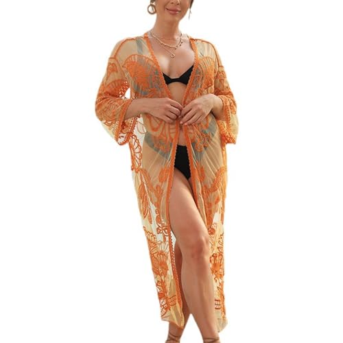 Mllepjdh Langer Kimono-Überzug für Damen, vorne offen, Badeanzug, lange Quasten, Strickjacken, Strand, langer Kimono, Damen-Badeanzug von Mllepjdh