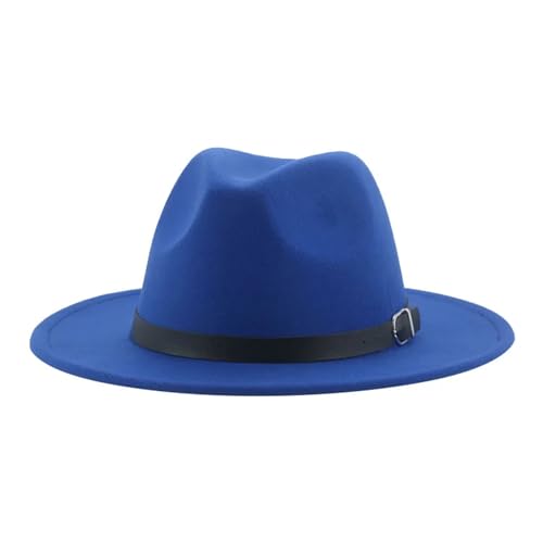 Mnjyihy Hüte Für Damen Und Herren Solides Freizeitkleid Formelle Panama Vintage Fedora Mütze Mit Breiter Krempe Und Großer Größe Blue 60 62cm(XL) von Mnjyihy