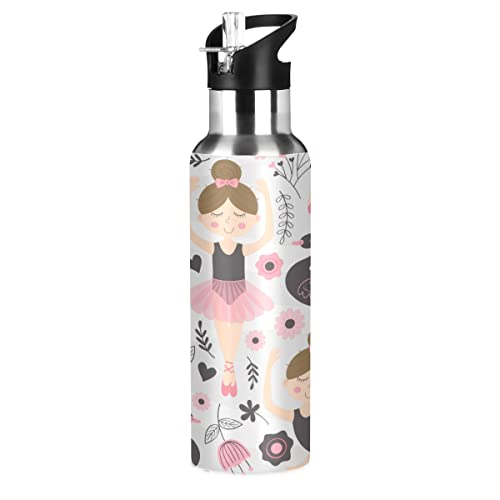 Mnrsuu Niedliche Ballerina Mädchen Wasserflasche Edelstahl vakuumisolierte Wasserflasche Standard-Mundflasche mit breitem Griff von Mnsruu