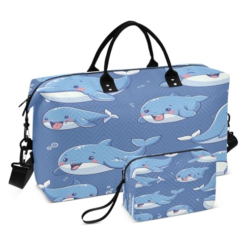 42-Whale Reisetasche, Reisetasche, Fitnessstudio, Yoga, Handgepäcktasche für Männer und Frauen, Wochenendtasche, Happy Blue Whale, Einheitsgröße, Reisetasche von Mnsruu