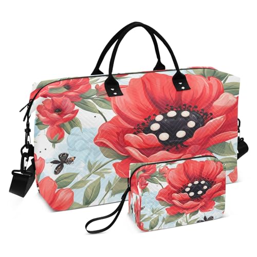 Bloom Flower Reisetasche mit Kulturbeutel und verstellbarem Riemen für Reisen, Fitnessstudio, Yoga, Wochenende, mehrfarbig, Einheitsgröße, Kulturbeutel von Mnsruu