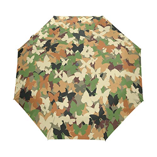 Butterfly Camouflage Compact Regenschirm, Auto Open Close Travel Taschenschirm, Winddichter, schnell trocknender Regenschirm, Rutschfester Griff für einfaches Tragen von Mnsruu