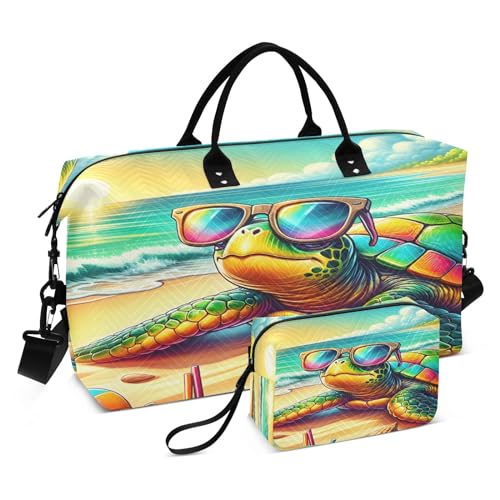 Die Schildkröte mit Sonnenbrille ist im Urlaub am Strand, Reisetasche für Männer und Frauen, Turnbeutel mit Aufbewahrungstasche, Wochenendtasche, Handgepäcktasche für Reisen, Fitnessstudio, Yoga, Die von Mnsruu