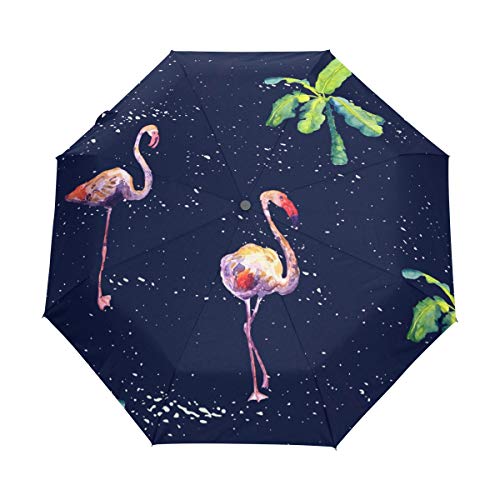 Flamingo Regenschirm mit tropischen Vögeln, faltbar, Winddicht, Regen, automatischer Öffnung, Reise-Regenschirm, UV-Schutz für Damen und Herren von Mnsruu