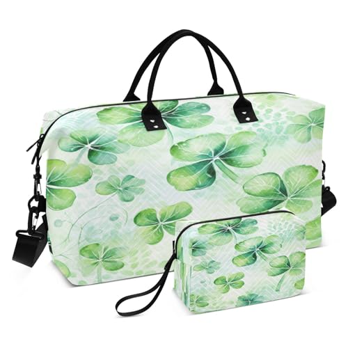 Green Clover Reisetasche mit Kulturbeutel und verstellbarem Riemen für Reisen, Fitnessstudio, Yoga, Wochenende, mehrfarbig, Einheitsgröße, Kulturbeutel von Mnsruu
