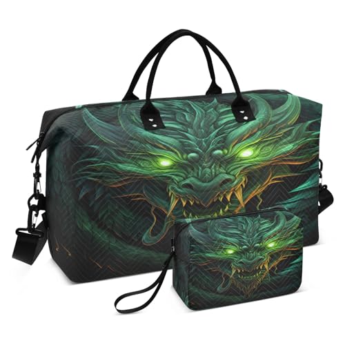 Green Dragons Reisetasche mit Kulturbeutel und verstellbarem Gurt für Reisen, Fitnessstudio, Yoga, Wochenende, Duffle Bag, mehrfarbig, Einheitsgröße, Kulturbeutel von Mnsruu