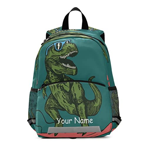Individueller Kinder-Rucksack, personalisierter Rucksack mit Namen, Skateboard-Dinosaurier-Schultasche für Kleinkinder, Mädchen, Jungen von Mnsruu