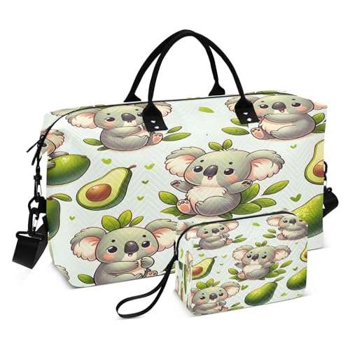 Koala Avocado Reisetasche mit Kulturbeutel und verstellbarem Gurt für Reisen, Fitnessstudio, Yoga, Wochenende, mehrfarbig, Einheitsgröße, Kulturbeutel von Mnsruu