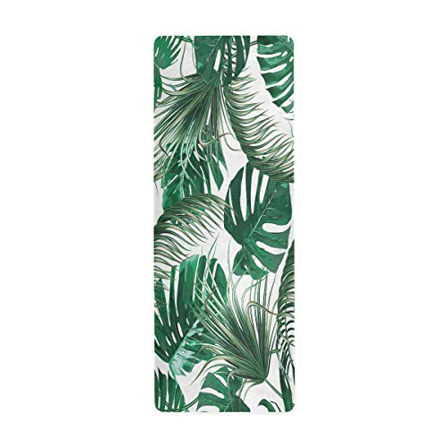 Mnsruu Tropische Palmenblätter Dschungel Reise Yogamatte mit Tasche 66 x 180,3 cm, rutschfeste Gummi-Faltmatte für Yoga, Pilates, Frauen, Zuhause, Fitness, Übung von Mnsruu