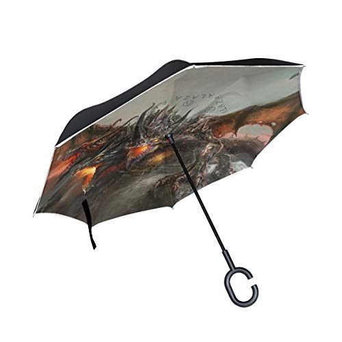 MNSRUU umgekehrte Regenschirme, Drachen-Muster, doppellagig, faltbar, Winddicht, UV-Schutz, Winddicht, Reise-Regenschirm für Damen und Herren von Mnsruu