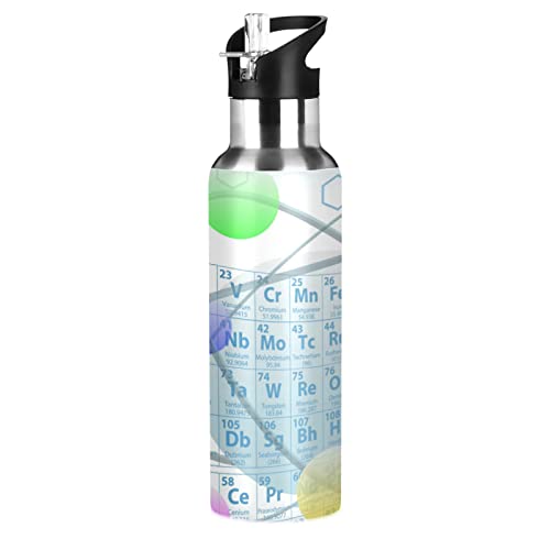 Mnsruu Chemie Elemente Periodensystem Trinkflasche Wasserflasche mit Strohhalm für Sport, 600ML Thermosflasche BPA-frei Isolierflasche Edelstahl 18/8 für Kinder Wandern Schule von Mnsruu