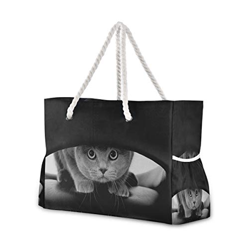 Mnsruu Strandtasche XXL Lustige schottische Katze Schulter Strand Tote Baumwolle Seil Griffe Reise Tote Tasche für Frauen von Mnsruu