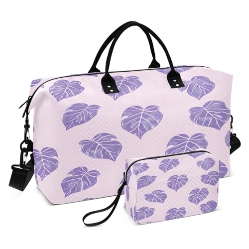 Purple Leaves A Reisetasche mit Kulturbeutel und verstellbarem Riemen für Reisen, Fitnessstudio, Yoga, Wochenende, mehrfarbig, Einheitsgröße, Kulturbeutel von Mnsruu