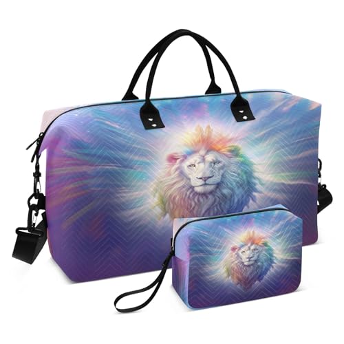 Rainbow Lion Reisetasche mit Kulturbeutel und verstellbarem Riemen für Reisen, Fitnessstudio, Yoga, Wochenende, mehrfarbig, Einheitsgröße, Kulturbeutel von Mnsruu