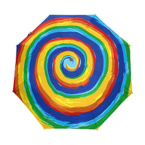 Regenbogen-Spiral-Kompaktschirm, Auto-Auf-Zu-Taschenschirm, winddichter, schnell trocknender Regenschirm, Rutschfester Tragegriff für einfaches Tragen von Mnsruu
