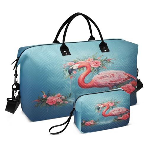 Reisetasche mit Flamingo, mit Kulturbeutel und verstellbarem Gurt, für Reisen, Fitnessstudio, Yoga, Wochenende, Seesack, mehrfarbig, Einheitsgröße, Kulturbeutel von Mnsruu