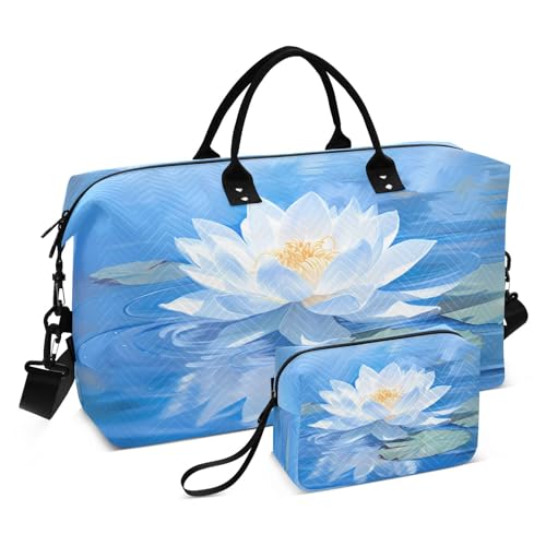 Reisetasche mit Lotusmotiv in Wasser, mit Kulturbeutel und verstellbarem Gurt, für Reisen, Fitnessstudio, Yoga, Wochenende, Duffle Bag, mehrfarbig, Einheitsgröße, Kulturbeutel von Mnsruu