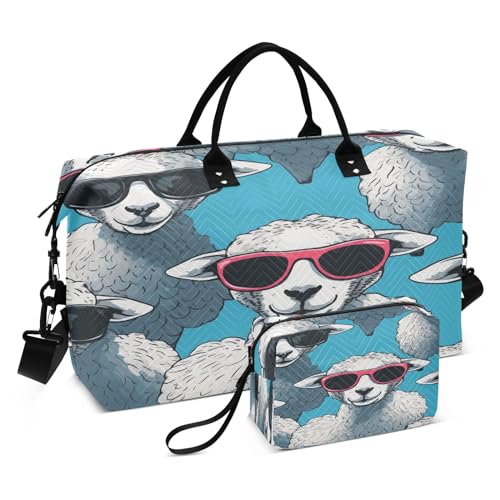 Reisetasche mit Sonnenbrille, Schaf, mit Kulturbeutel und verstellbarem Riemen, für Reisen, Fitnessstudio, Yoga, Wochenende, mehrfarbig, Einheitsgröße, Kulturbeutel von Mnsruu