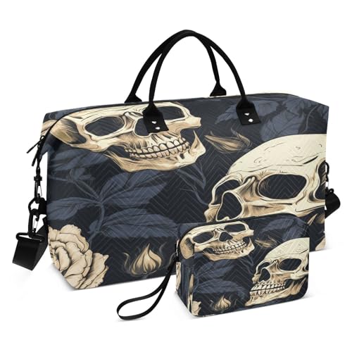 Reisetasche mit Totenkopf-Motiv, für Fitnessstudio, Yoga, Handgepäck, für Männer und Frauen, Wochenendtasche, Menschlicher Skelett-Schädel, Einheitsgröße, Reisetasche von Mnsruu