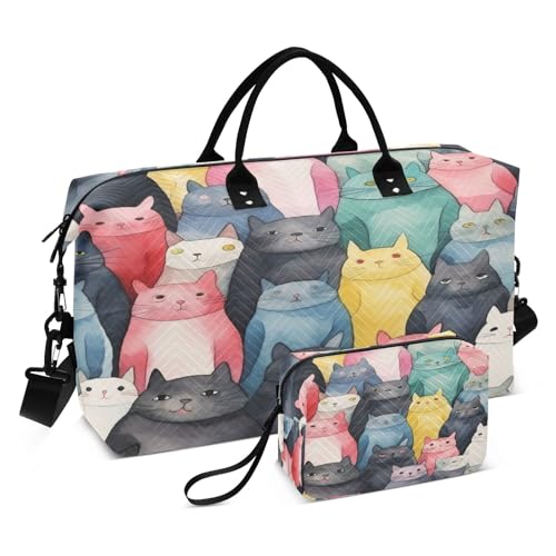 Reisetasche mit nahtlosem Katzenmuster, für Fitnessstudio, Yoga, Handgepäcktasche für Männer und Frauen, Nahtloses Katzenmuster, Einheitsgröße, Reisetasche von Mnsruu
