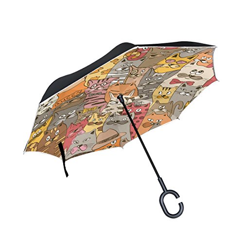 Reversion Regenschirm, Double Layer Winddicht Regenschirm Taschenschirm Inverted Stockschirme mit C Griff von Mnsruu