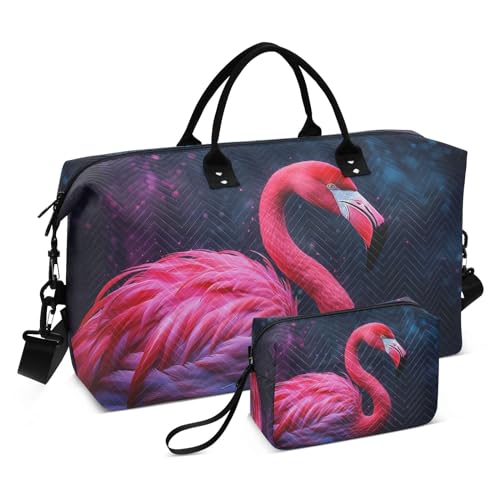 Rote Flamingo-Reisetasche mit Kulturbeutel und verstellbarem Riemen für Reisen, Fitnessstudio, Yoga, Wochenende, mehrfarbig, Einheitsgröße, Kulturbeutel von Mnsruu