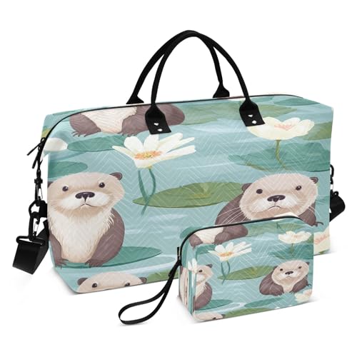 Sea Otter Lotus Reisetasche mit Kulturbeutel und verstellbarem Riemen für Reisen, Fitnessstudio, Yoga, Wochenende, mehrfarbig, Einheitsgröße, Kulturbeutel von Mnsruu