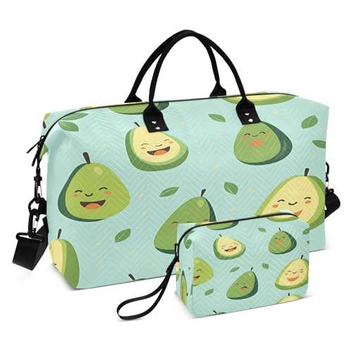 Smiley Avocado Reisetasche mit Kulturbeutel und verstellbarem Riemen für Reisen, Fitnessstudio, Yoga, Wochenende, mehrfarbig, Einheitsgröße, Kulturbeutel von Mnsruu