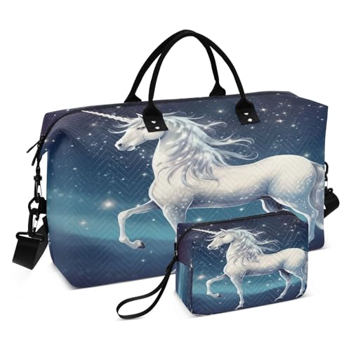 Star Unicorn Reisetasche mit Kulturbeutel und verstellbarem Riemen für Reisen, Fitnessstudio, Yoga, Wochenende, mehrfarbig, Einheitsgröße, Kulturbeutel von Mnsruu