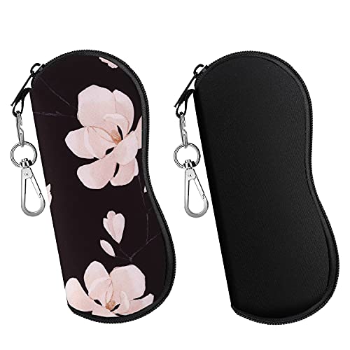 MoKo Brillenetui, 2 Stück Leicht Neopren Reißverschluss Sonnenbrille Tasche mit Gürtelclip für Brillen Rahmen Tragbare Case für Schlüssel Bleistifte Karten, Schwarz+Schwarze und weiße Orchidee von MoKo