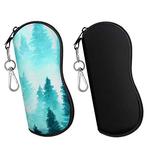 MoKo Brillenetui, 2 Stück Leicht Neopren Reißverschluss Sonnenbrille Tasche mit Gürtelclip für Brillen Rahmen Tragbare Case für Schlüssel Bleistifte Karten, Schwarz+Tintenwald von MoKo