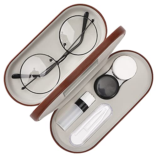 MoKo Brillenetui, Doppelseitiges Brillenetui mit Spiegel Tragbar Kratzfest Doppeletui für Brillen Sollenbrillen Lesebrillen Kontaktlinsen - Braun von MoKo