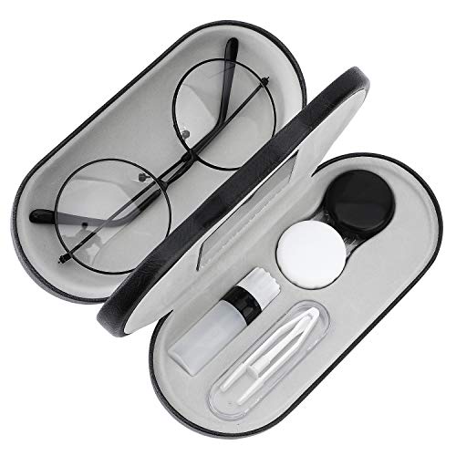 MoKo Brillenetui, Doppelseitiges Brillenetui mit Spiegel Tragbar Kratzfest Doppeletui für Brillen Sollenbrillen Lesebrillen Kontaktlinsen - Schwarz von MoKo