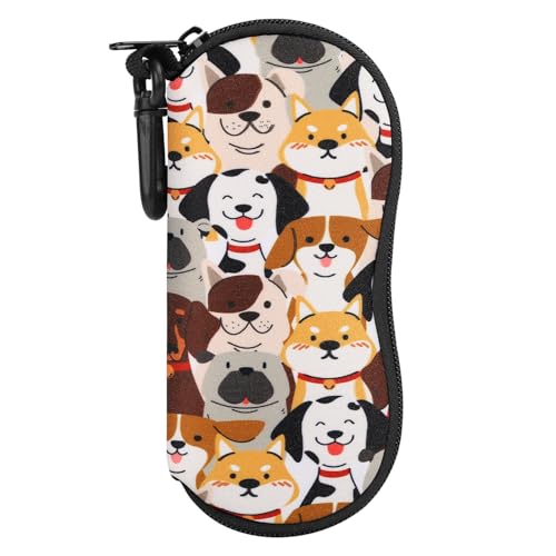 MoKo Brillenetui - [Ultra Lightweight] Neopren Reißverschluss Sonnenbrille Tasche mit Gürtelclip für Brillen, Rahmen, Tragbare Case für Schlüssel, Bleistifte, Karten, Niedlicher Hund von MoKo