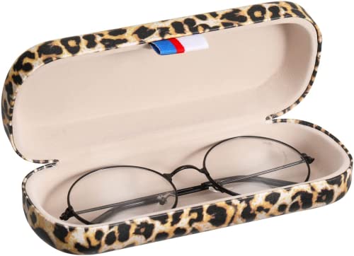 MoKo Hardcase Brillenetui, PU Leder Brillenetui Kratzfeste Tragbare Brillenbox mit Reinigungstuch Hartschalen Etui Brillenorganizer Brillenaufbewahrung für Sonnenbrille Lesebrille - Leopardmuster von MoKo